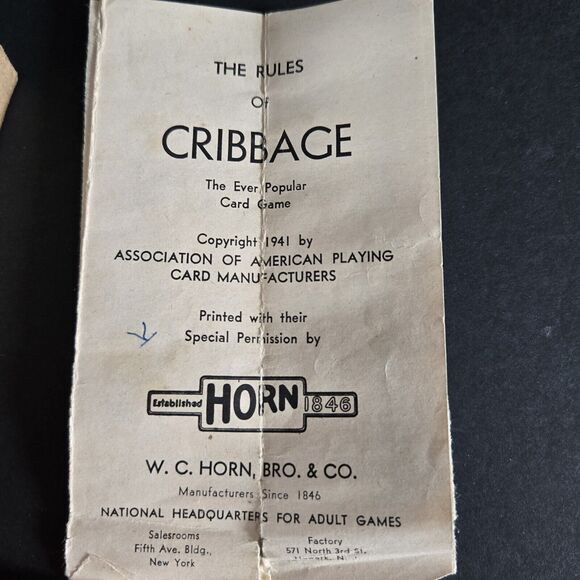 VINTAGE 1941 HORN Solid Wood Hinged Cribbage Board 4 Pegs Instructions Box USA - Picture 9 of 16